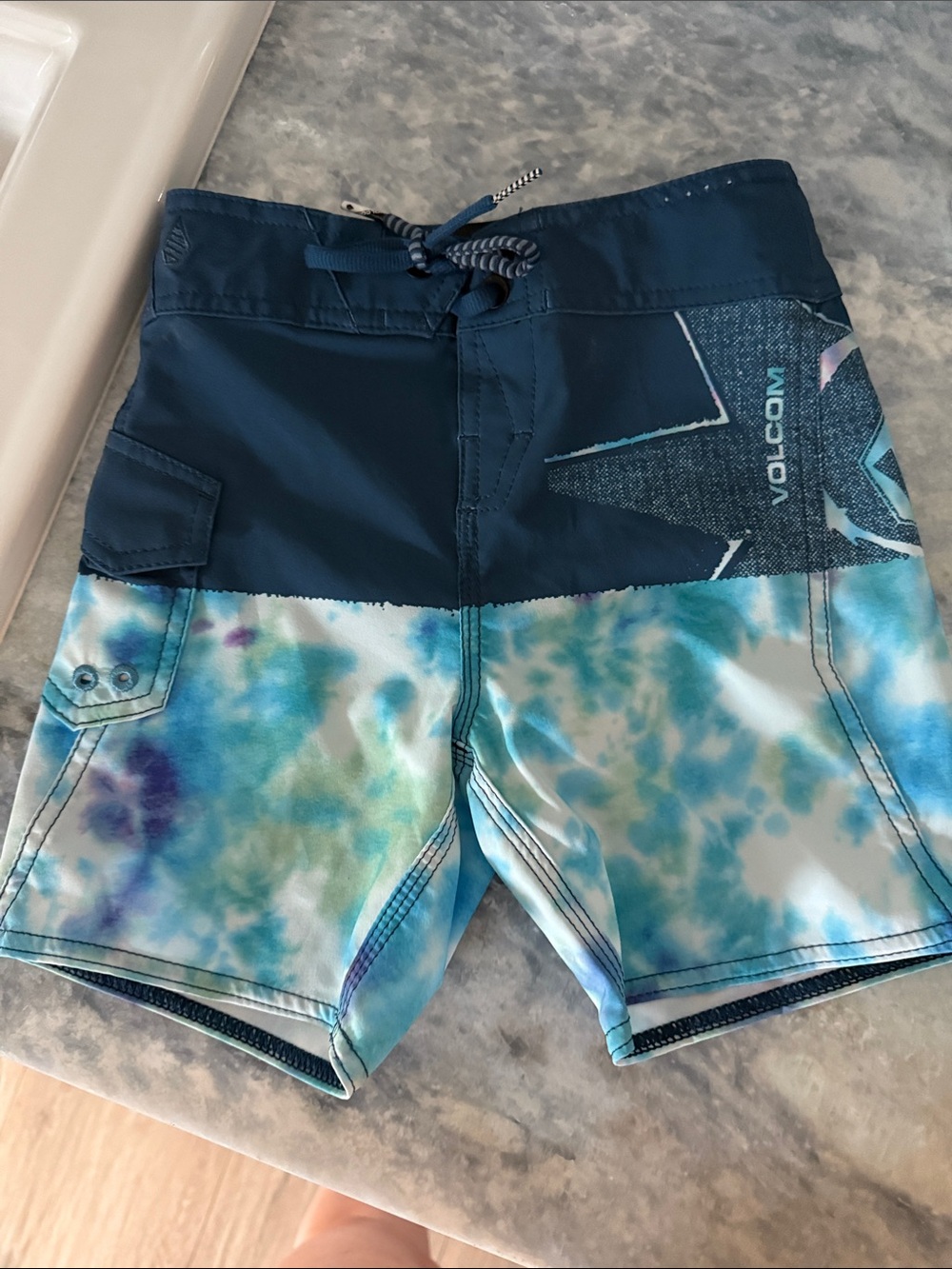 Volcom Navy and Aqua Tie-Dye Boys Boardshorts